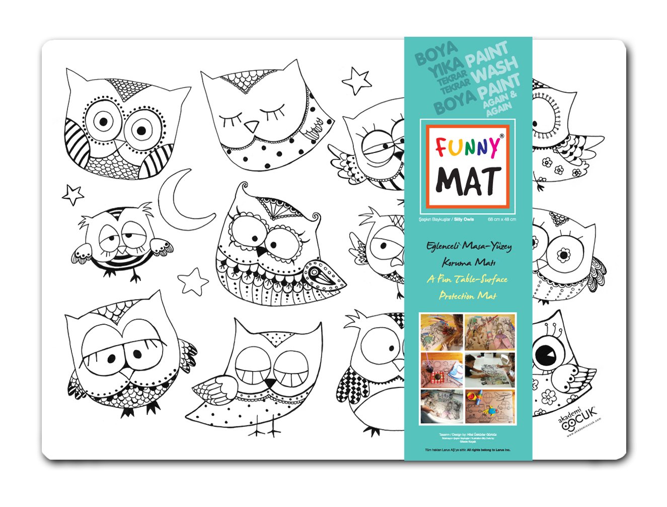 Funny Mat,Reusable Silicone Coloring Mat,Dry Erase Tablecloth Paper Washable,Easy to Clean,Kids Motor Skills improvement,BPA Free,No Harsh Chemicals,100% Safe Plastic (Silly Owls - Large) by Gifted