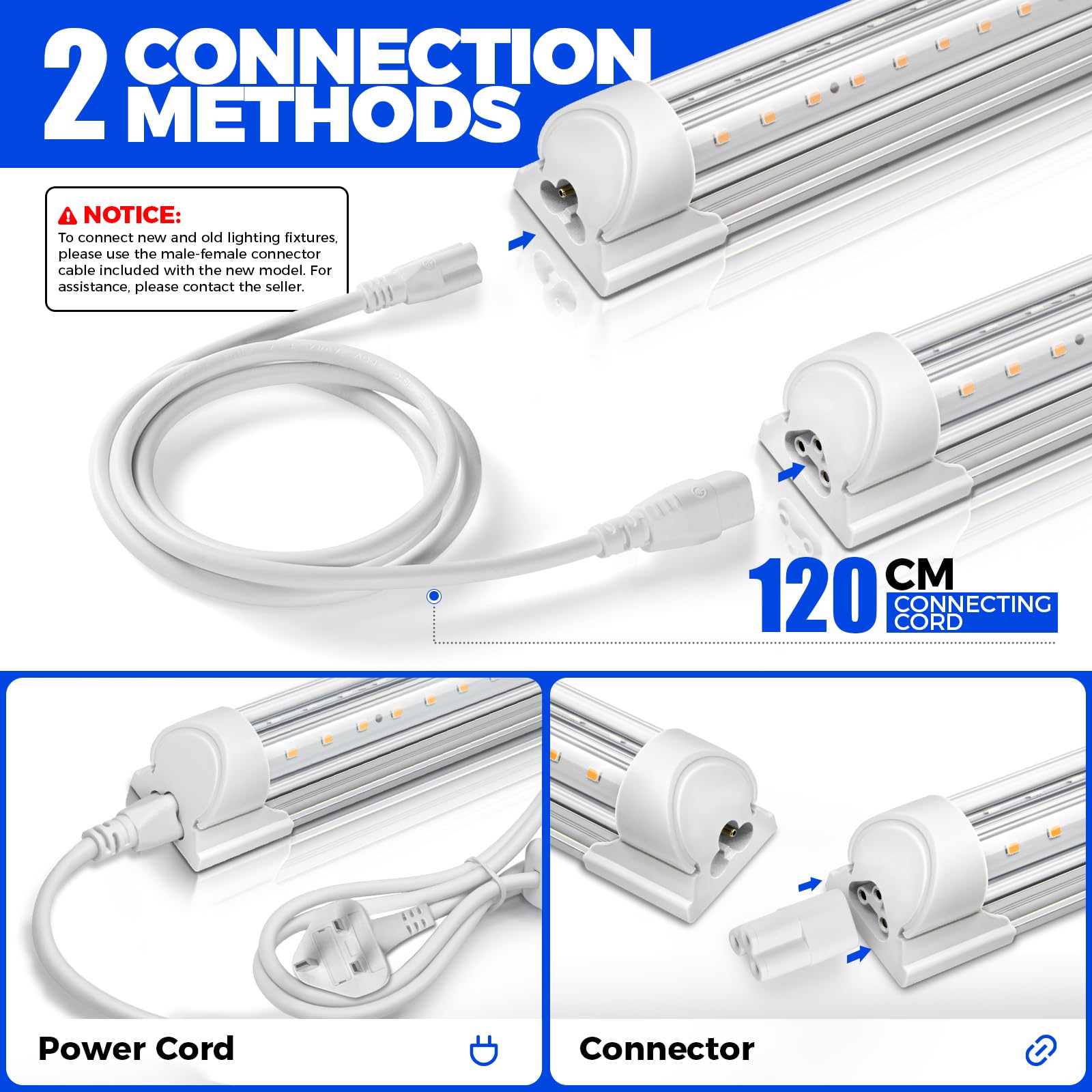 Barrina Luz LED T8 de 2 pies, luces amarillas de crecimiento de plantas de espectro completo, 96 W (4 x 24 W), tiras de luz LED en forma de V para plantas de interior, semillas, diseño enlazable, 4