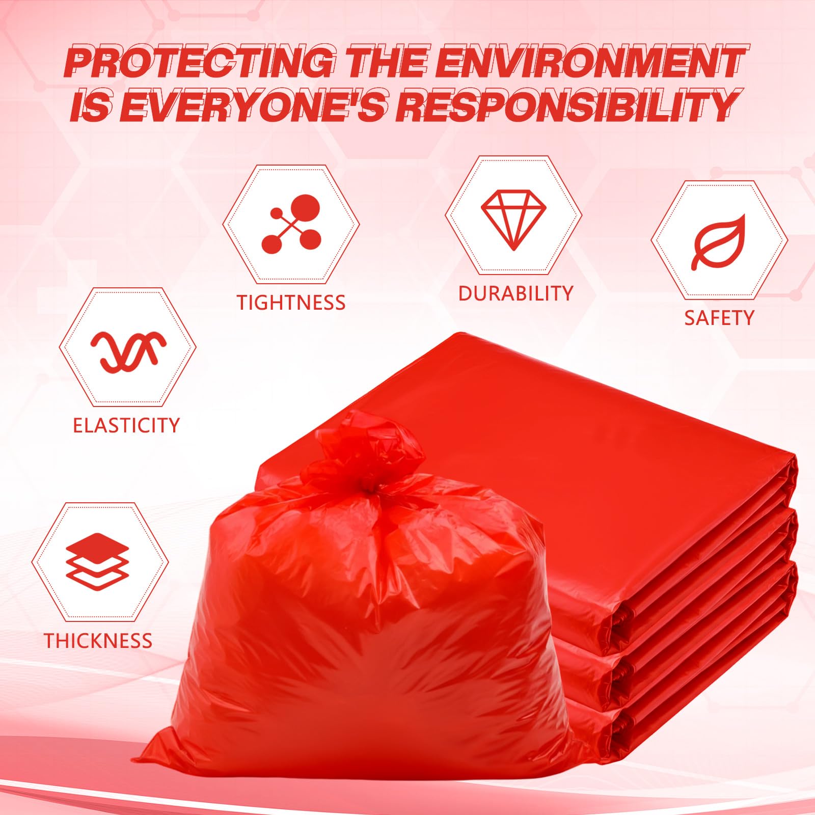 Feifeiya Paquete de 50 bolsas de basura de riesgo biológico de 30 galones, color rojo, bolsas de basura de 31.5 x 35.4 pulgadas, sin fugas, para uso hospitalario, eliminación de residuos infecciosos