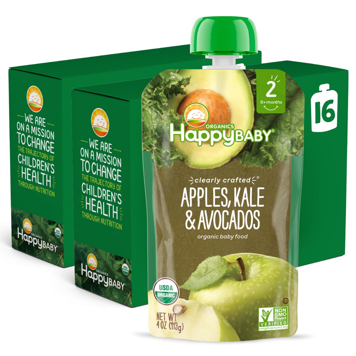 Happy Baby Digestive Support Blends Baby Food, Pear, Blueberries, Strawberries & Oats, 4 Oz (Pack of 16) + Happy Baby Organics Stage 2 Clearly Crafted, Apples, Guavas & Beets, 4 Oz (Pack of 16)