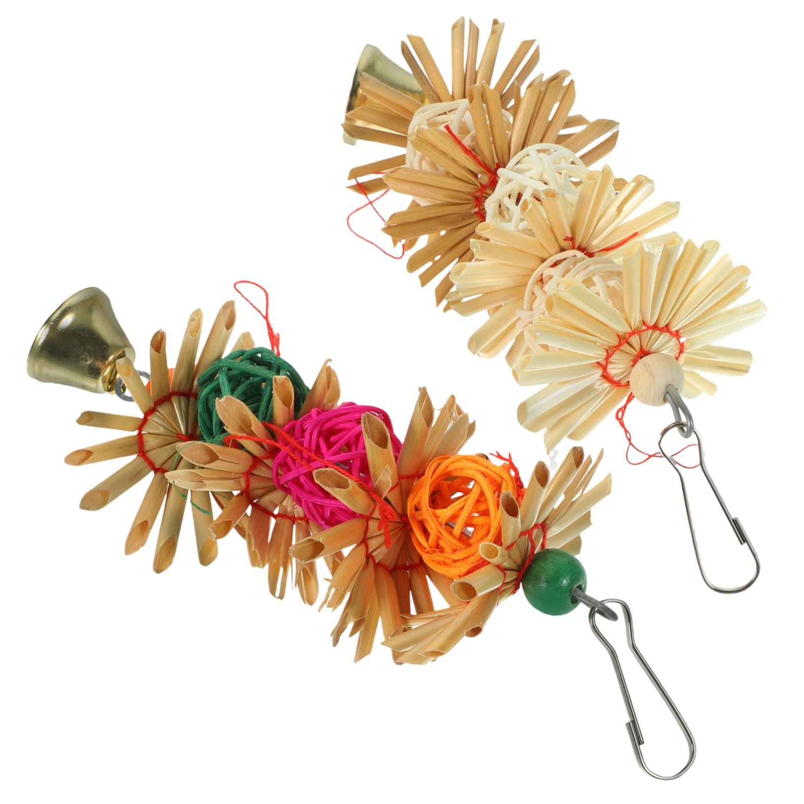Mipcase Jouets à Mordre pour Perroquets Et Oiseaux Suspendus en Rotin Naturel, Lot De 2 Pièces, Adaptés pour Calopsittes Et Perruches, Jouet D’éveil pour Petits Oiseaux
