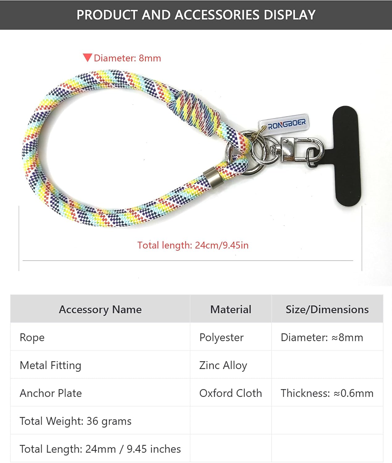 Cell Phone Wrist Strap Lanyard for Men&Women,8mm Handwoven Polyester Cord,Durable for Anti Theft Phones,Keychains,Camera,R13 (Rainbow) - Image 5