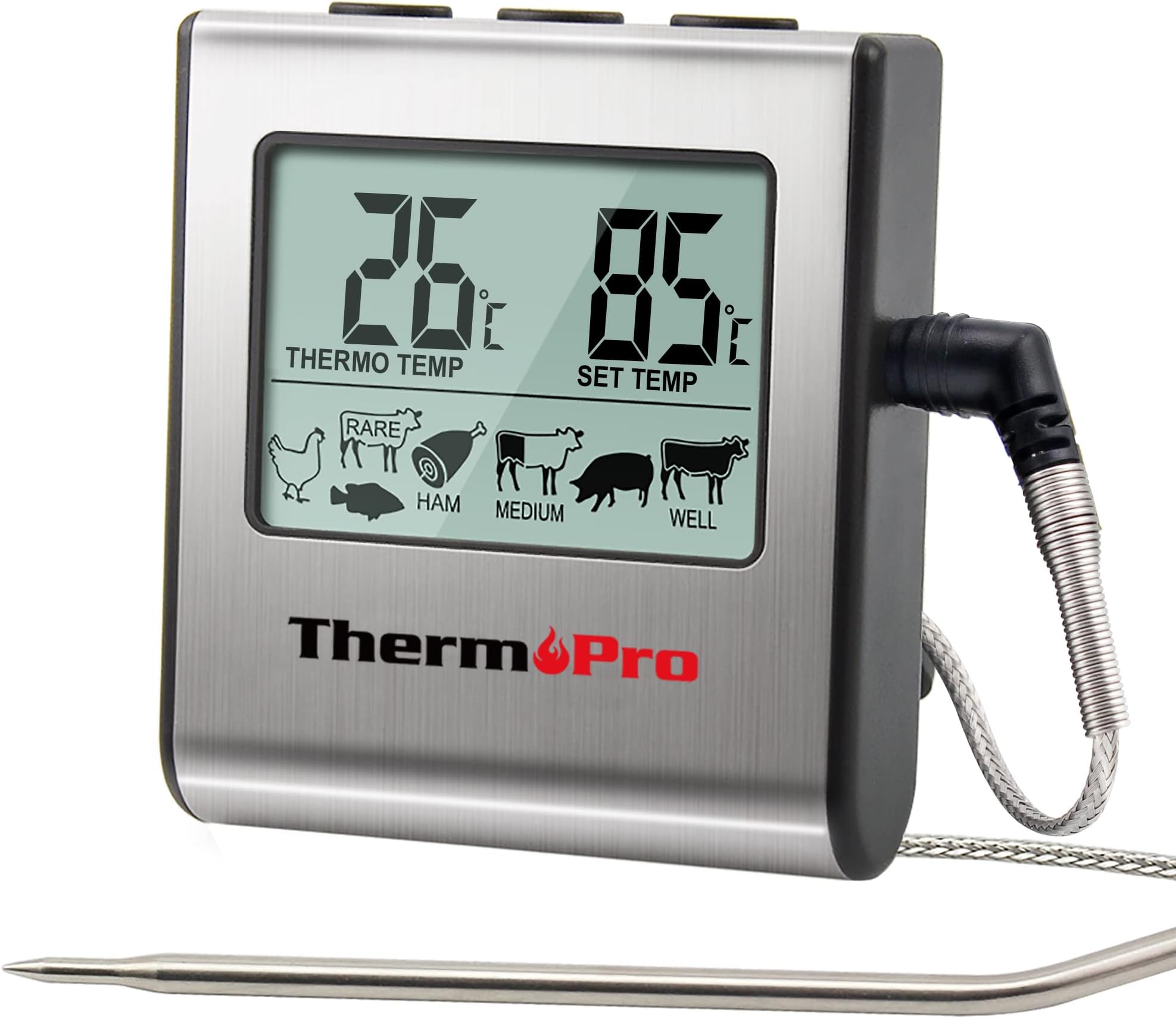 ThermoPro TP16 Digital Kitchen Meat Thermometer with Stainless Steel Long Food Temperature Probe for Liquids, Oven, Smoker, BBQ, Candy, Oil, Deep Frying Cooking Thermometer with Timer Alarm