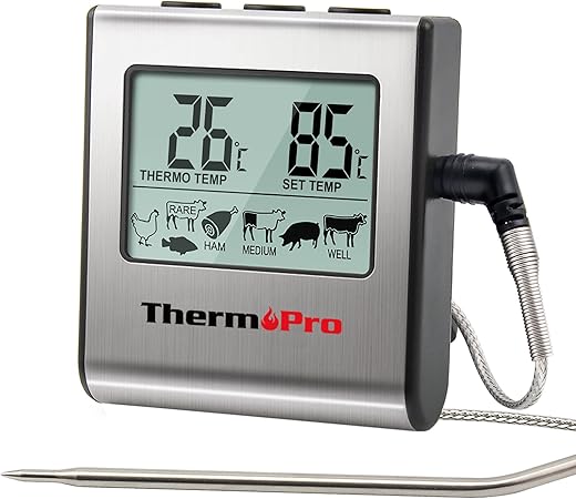 ThermoPro TP16 Digitales Bratenthermometer Ofenthermometer Fleischthermometer Grillthermometer Küchen Thermometer mit Timer für BBQ, Grill, Smoker
