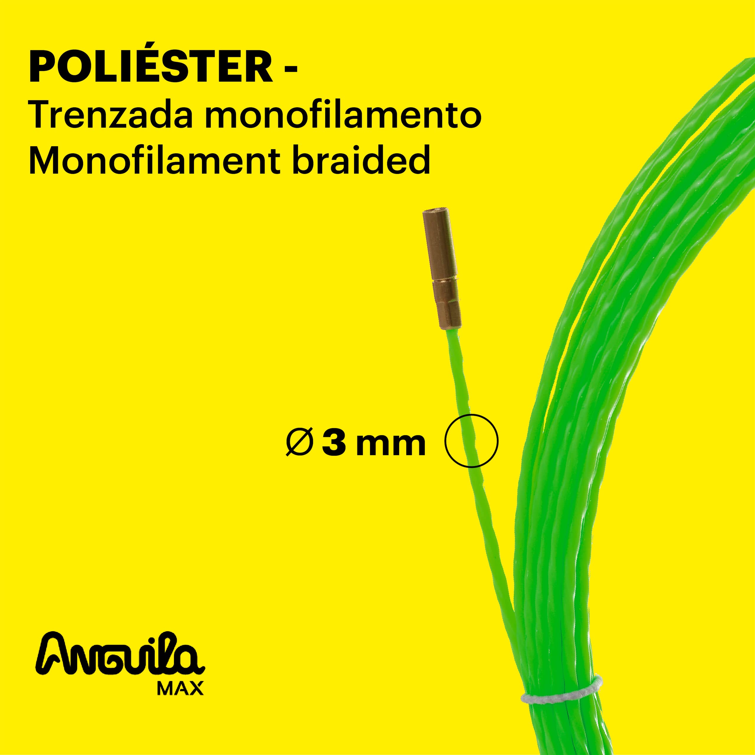 Anguila Max | Guía Pasacables | Tubos Estrechos | Monofilamento | Poliéster Trenzado | Terminales Mixtos | Color Verde | Diámetro 3mm | 12 metros