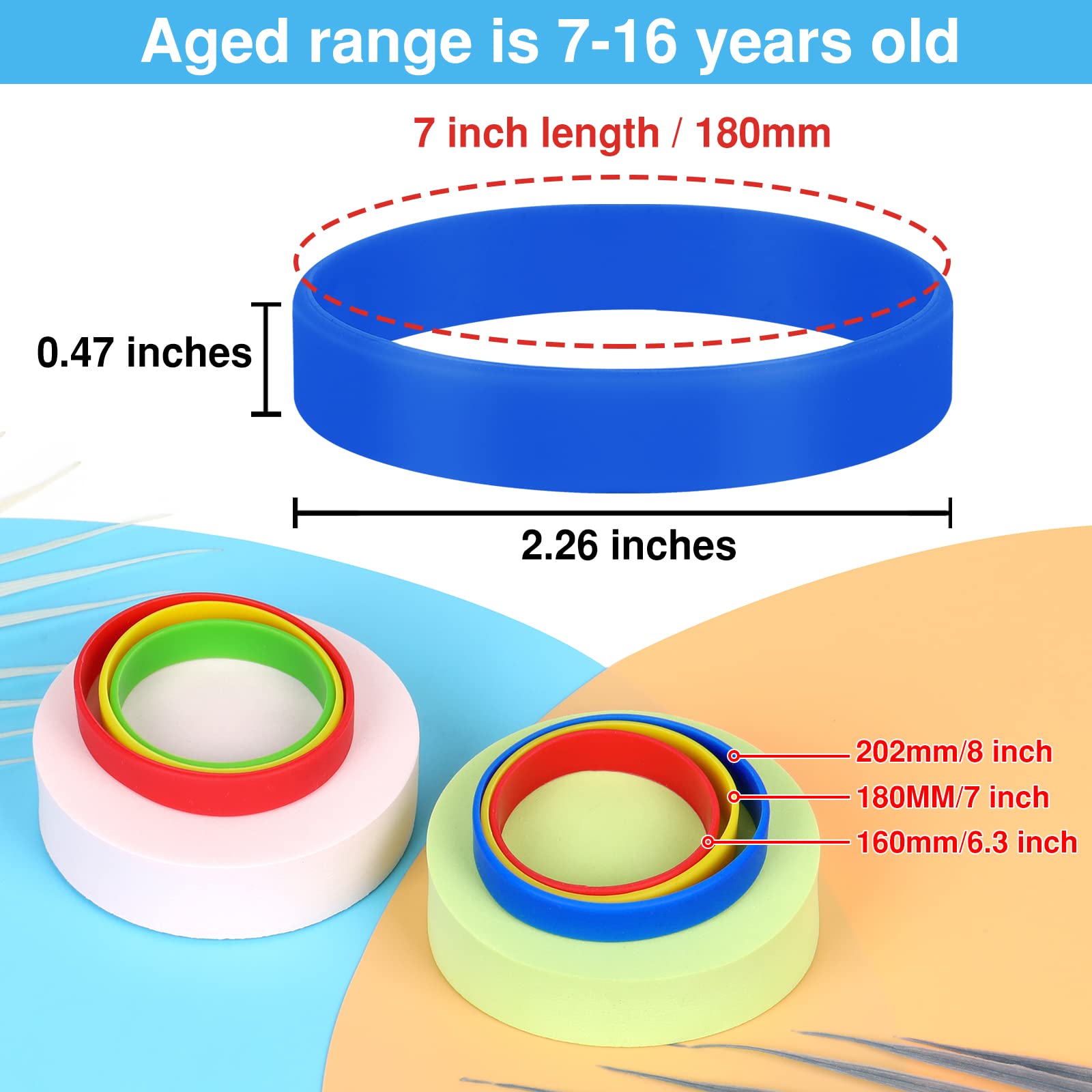 100 Bracelets en silicone pour enfants et adolescents, 7 inch Bracelets en caoutchouc élastique pour le sport Cadeaux en vrac les fournitures pour enseignants Décorations de fête Orange