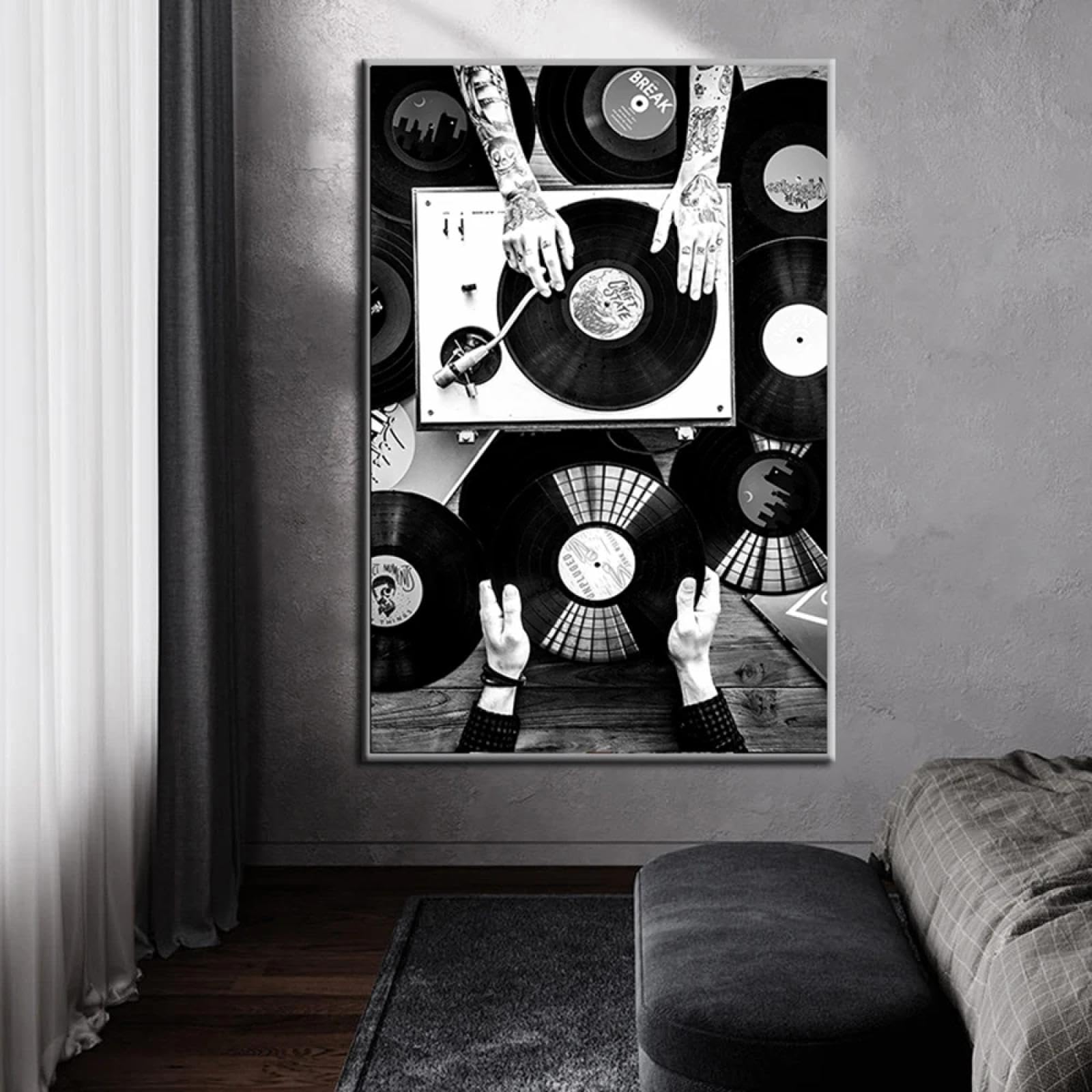 BMGKYAGL DJ muzyka płyta winylowa sztuka retro kreatywne plakaty i wydruki sztuka ścienna obraz na płótnie plakat obraz salon dekoracja 80 x 120 cm bez ramy