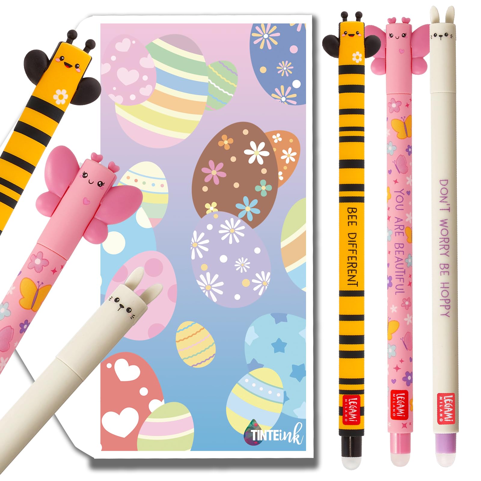 Tinte Ink Legami Erasable Pens Bundles/Sets with Cute Envelope - (Easter Special Bunny, Bee, Butterfly Set, 3 Pens) — image 1