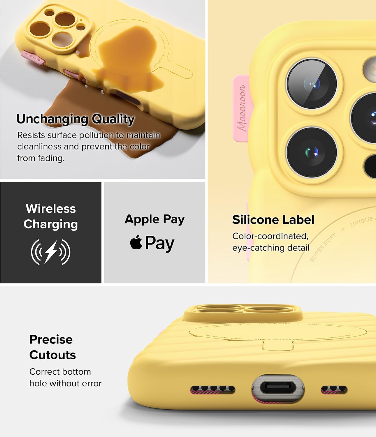 Ringke Macaron Silicone Magnetic [Compatible with MagSafe] Designed for iPhone 16 Pro Case, Soft Durable Liquid Silicone Shockproof Cover with Anti-Scratch Microfiber Lining - Yellow