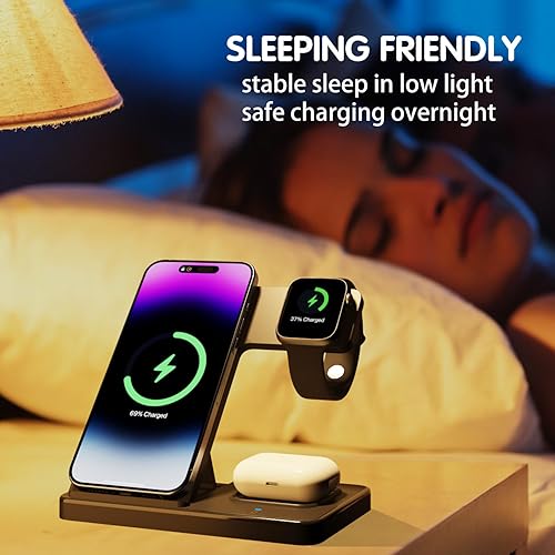 Miniatura 8 de Cargador inalámbrico 3 en 1, estación de carga rápida de escritorio para iPhone 16, 15, 14, 13, 12, base de carga para Apple Watch y AirPods