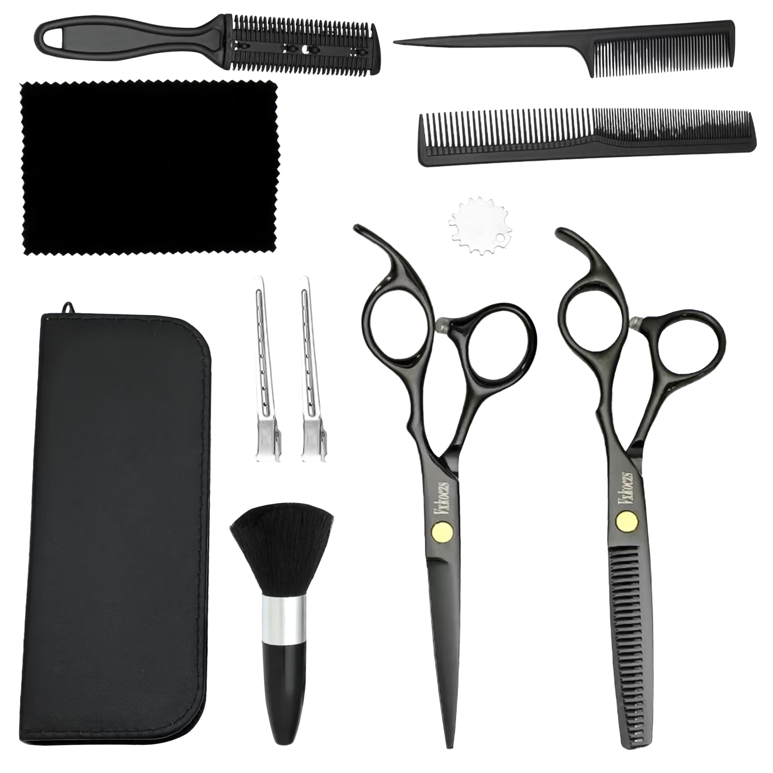 VXKOCZS Hair Cutting Scissors Kit,11 Pcs Professional Haircut Scissors Kit with Cutting Scissors,Thinning Scissors, Comb, Cape, Clips,for Barber Shop,