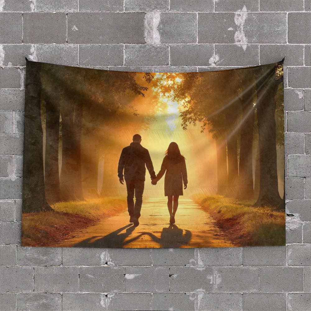 PKRD Man Cave Decorations A Couple Walks Hand In On A Sunlit Path. Tapestry Backyard Bar Decor Tapestry For Bedroom Aesthetic(75X100CM)