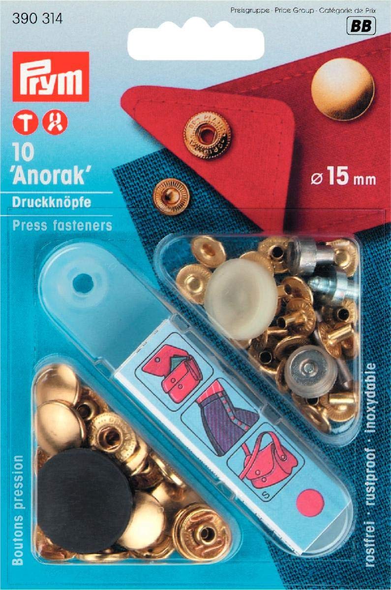 Prym 390314 Nähfrei-Druckknopf Anorak Messing 15 mm goldfarbig, Metal