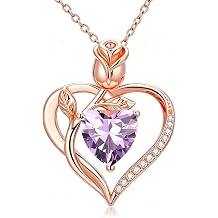 OJK Gifts for Women 14K Rose Heart Birthstone Necklace for Women I Love You Anniversary Birthday Jewelry Gifts Wife Girlfriend Her