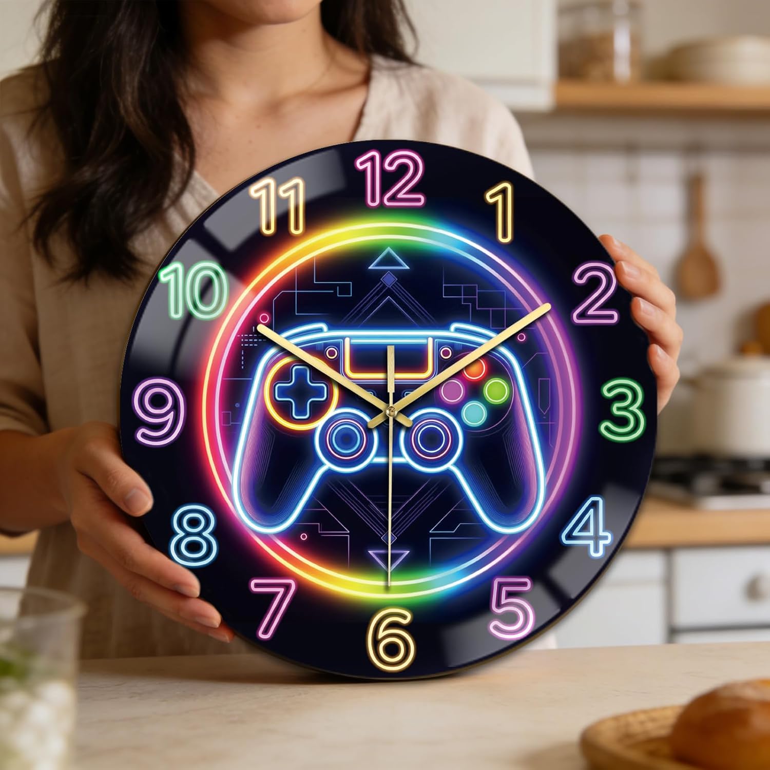 peacoblue Wall Clocks Battery Operated 12 Inch Game Consoles Glass Round Wall Clock Non Ticking for Kitchen Living Room Dining Room Bedroom and Bathroom Decor Accessories (Battery not Included)