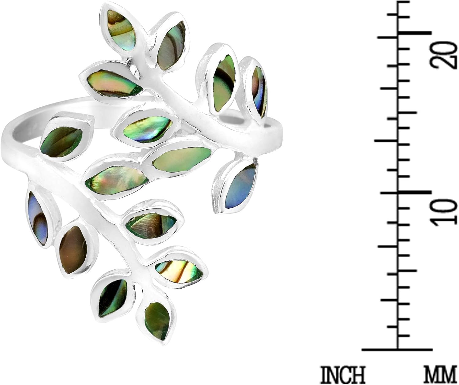 Aeravida Peaceful Olive Branch Sterling Silver & Abalone Shell Inlay Wrap Ring | Elegant Wedding Rings For Women | Casual Comfort Fit Silver Rings for Women | Gift for Daughter | Sterling Silver Rings Sizes - Image 4