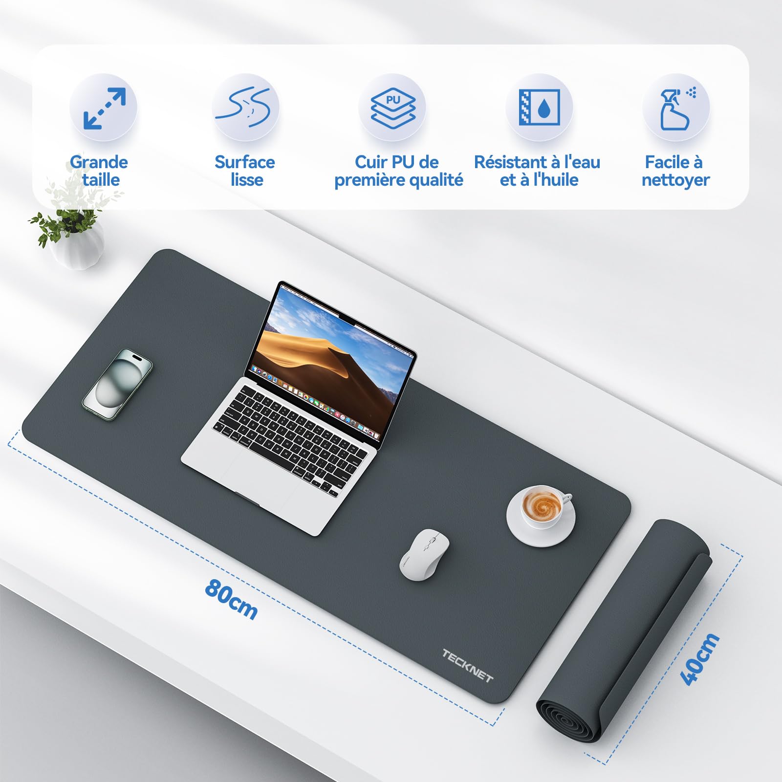 Tappetino Scrivania Trasparente PVC - 80x40 Cm, Antiscivolo, Impermeabile, Con Bordi Rotondi