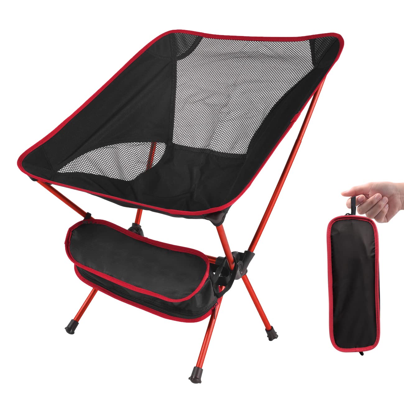 SOPPY Ultra-Lightweight Folding Camping Chair, 135kg/300lbs Heavy Duty, Portable Outdoor Chair with 13.8" x 4.5" x 4.3" Carry Bag, Backpacking Chairs for Camping, Garden, Fishing, Beach & BBQ, Red