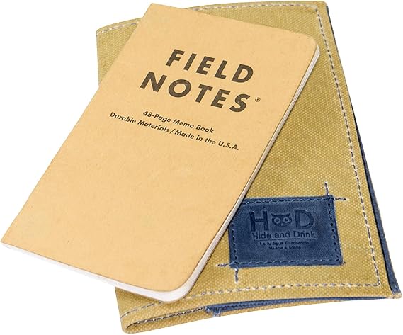 Hide & Drink, Waxed Canvas Field Notes Cover, Wallet Case (3.5 x 5.5 in.) Journal Cover with Pencil Paper & Cards Slot, Travelers Pocket Notebook Handmade (Blue Mar)