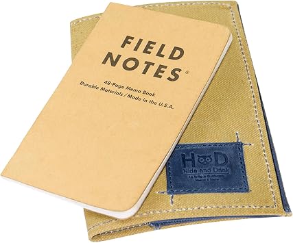 Hide & Drink, Waxed Canvas Field Notes Cover, Wallet Case (3.5 x 5.5 in.) Journal Cover with Pencil Paper & Cards Slot, Travelers Pocket Notebook Handmade (Blue Mar)