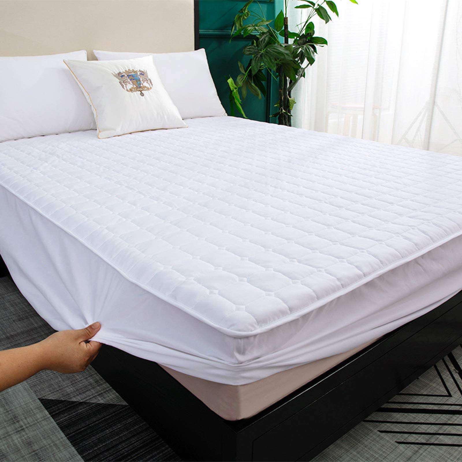 FCLDESHOP Elastico Lenzuolo con Angoli,Coprimaterasso Trapuntato Impermeabile Traspirante a Prova di urina, coprimaterasso a Molle Antiscivolo Ispessito,White,90 * 200cm