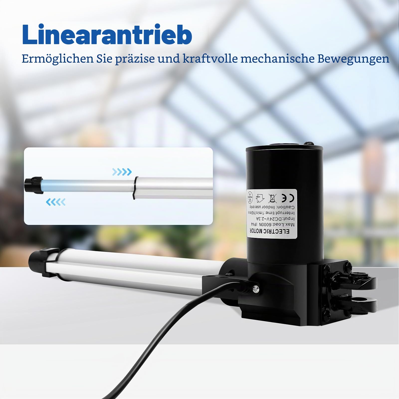 Linearantrieb Druckkraft 6000N, Linearer Aktuator 38-61cm Elektro-Zylinder 12V DC Elektrischer Linearaktuator, Aufzug Hub-Hub für Gerade, Spindelantrieb Hubzylinder Elektrisch Motor Halterung