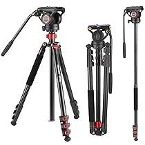 NEEWER Treppiede Monopiede Video con Testa Fluida da 72″, Piastra QR in Lega di Alluminio , Pan a 360° e Incli +90°, -70° per Videocamera DSLR, Max 8kg, TP72A
