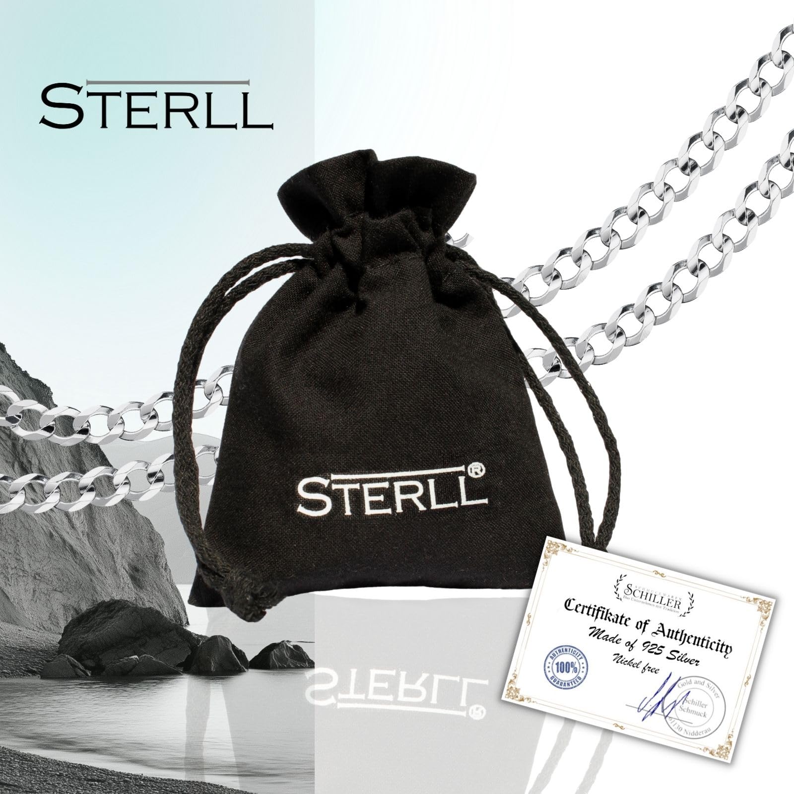 Collar de plata de ley 925 para hombre, sin colgante, embalaje ecológico, regalo para socios