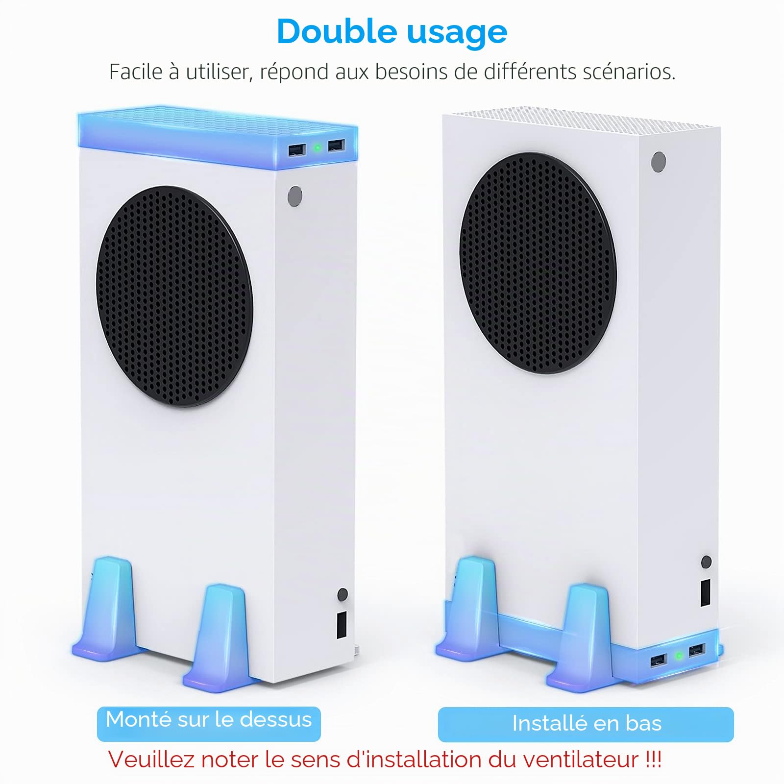 Support de Ventilateur de Refroidissement Compatible avec Xbox Series S, Base avec Ventilateur et Station d'accueil, 3 Niveaux de Vitesse Réglable et 2 Ports USB (Uniquement pour Xbox Series S)