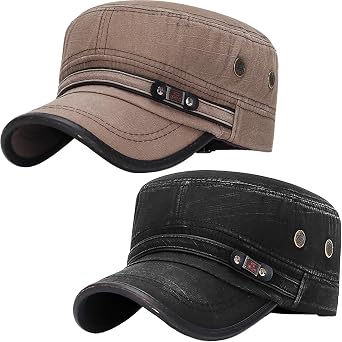 Cadet Army Hat 2 Pieces Flat Top Cap Unisex Military Hat for Women Men