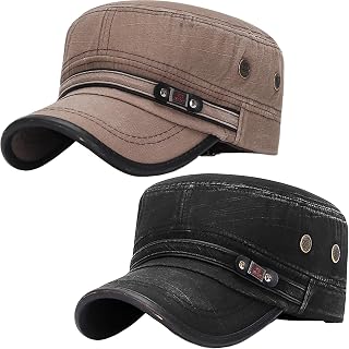 Cadet Army Hat 2 Pieces Flat Top Cap Unisex Military Hat for Women Men