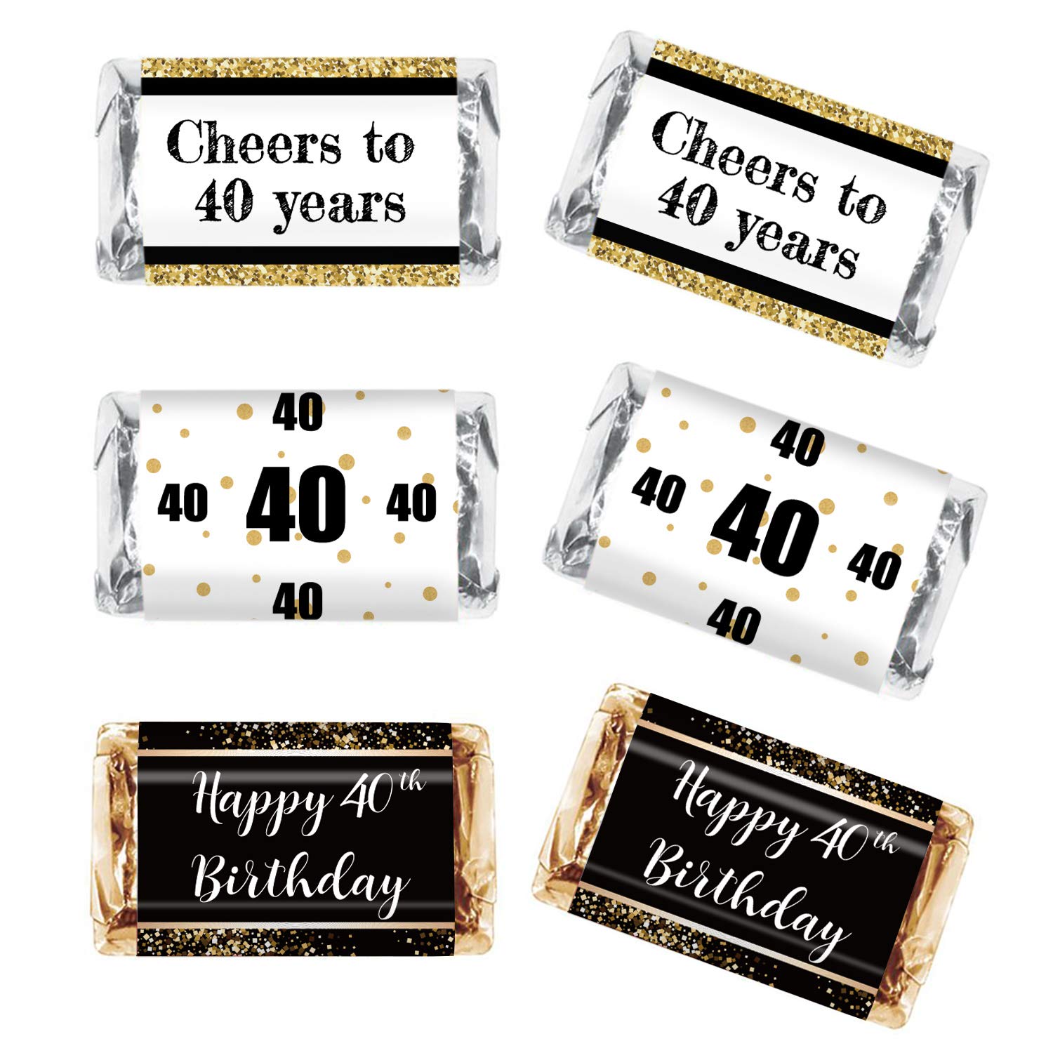 Buy Black and Gold 40th Birthday Party Mini Candy Bar Wrapper Stickers