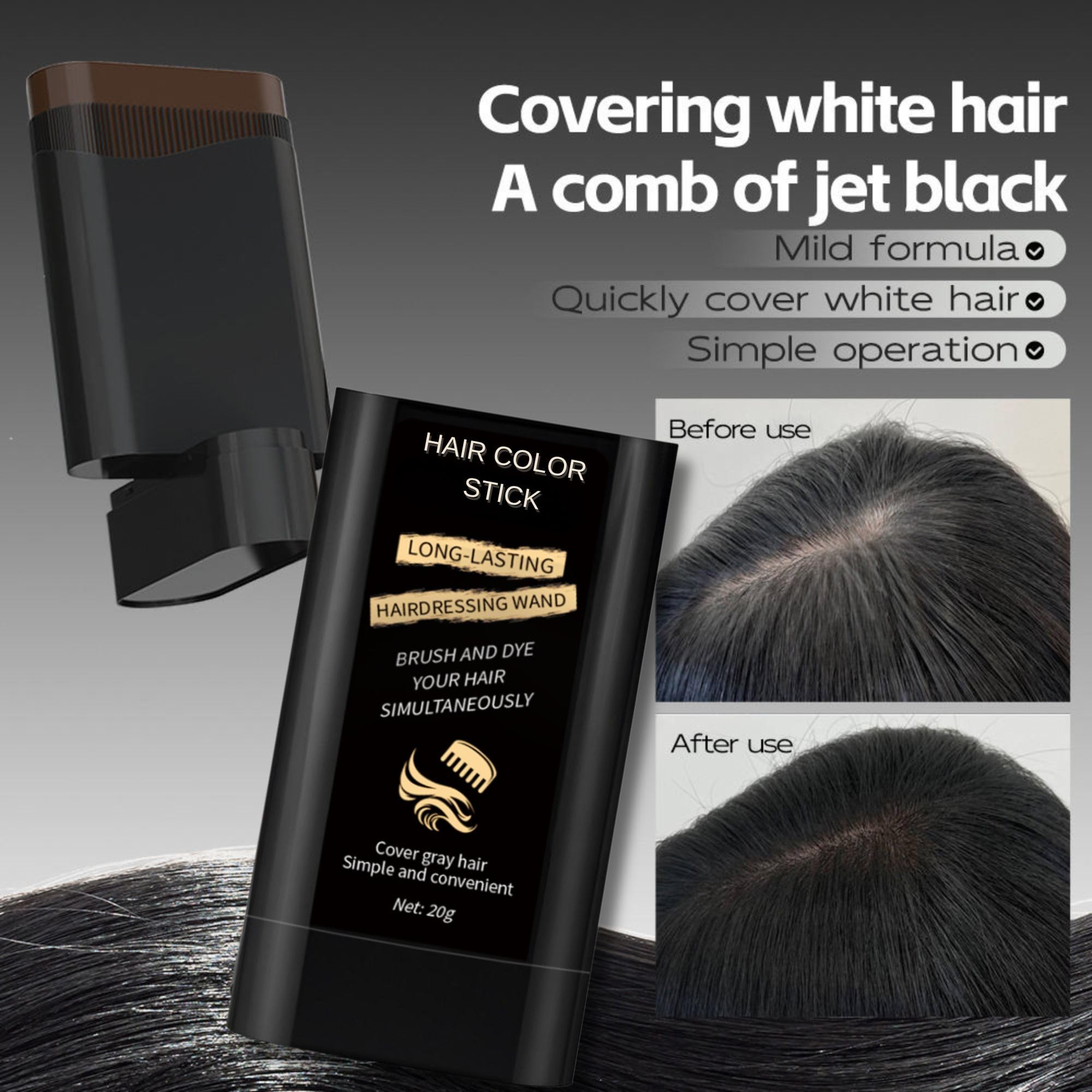 KATHTHAI New Hair Color Comb Stick for Men & Women – Waterproof & Sweat-Proof Grey Hair Coverage – Easy Application, Natural Color, Safe Formula – Instant Touch-Up for Fuller, Denser Look – 20g (Hair Color Stick 20gm - Balck) 3