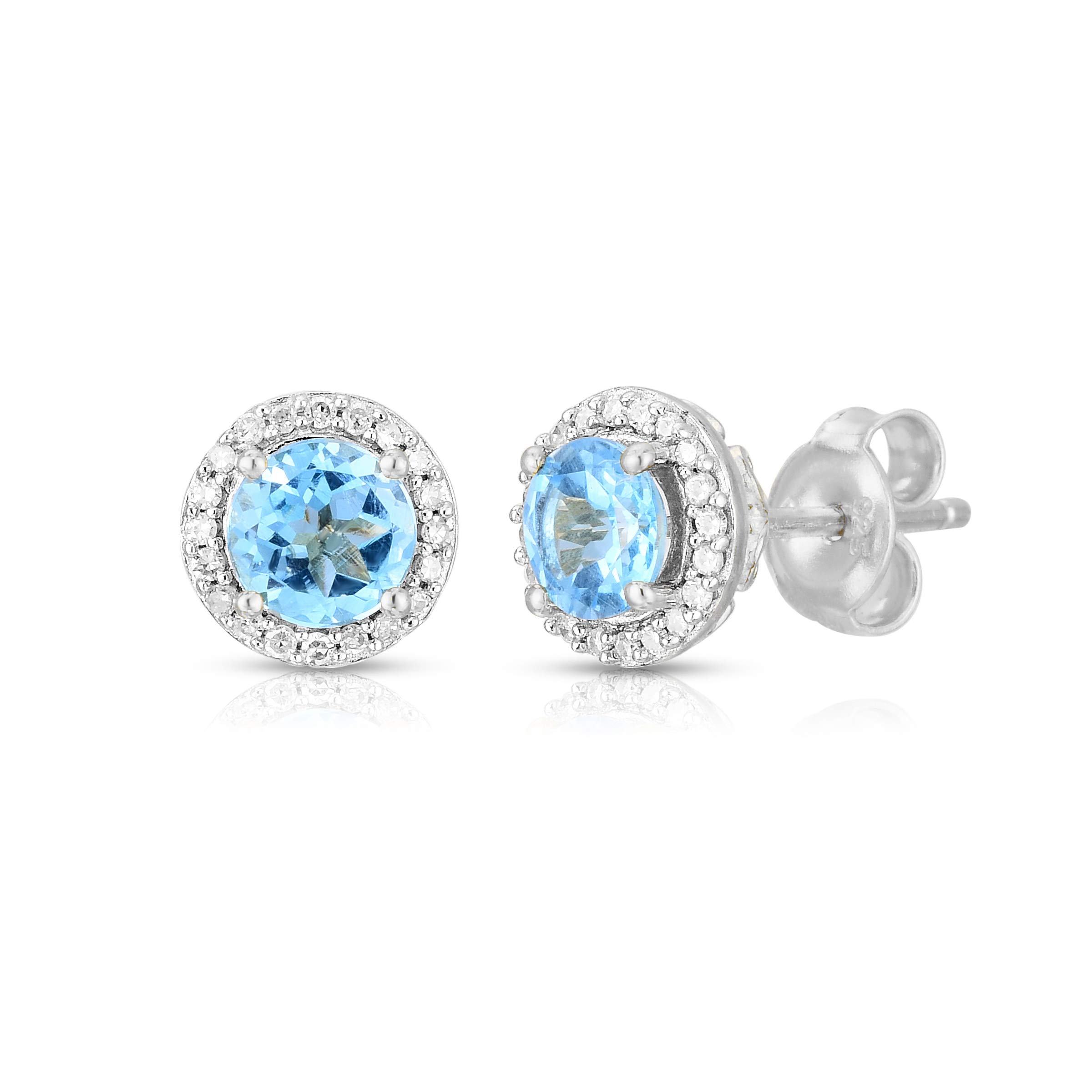 Femme LuxeHalo Birthstone Stud Earrings with Diamond in 925 Silver