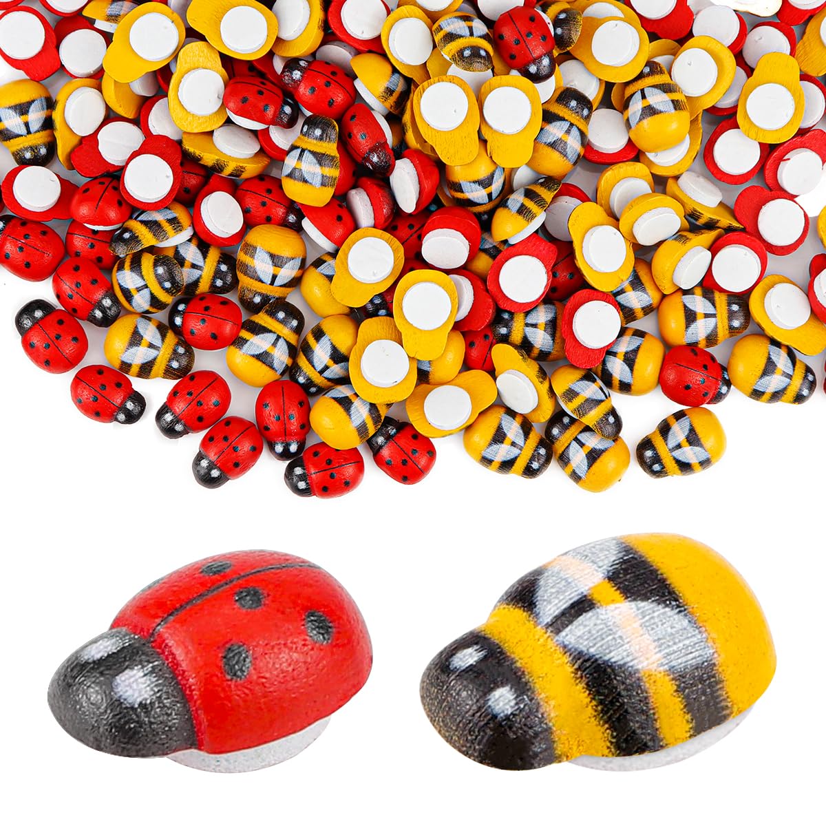 Mariquitas y abejas de madera autoadhesivas mini adornos artesanales