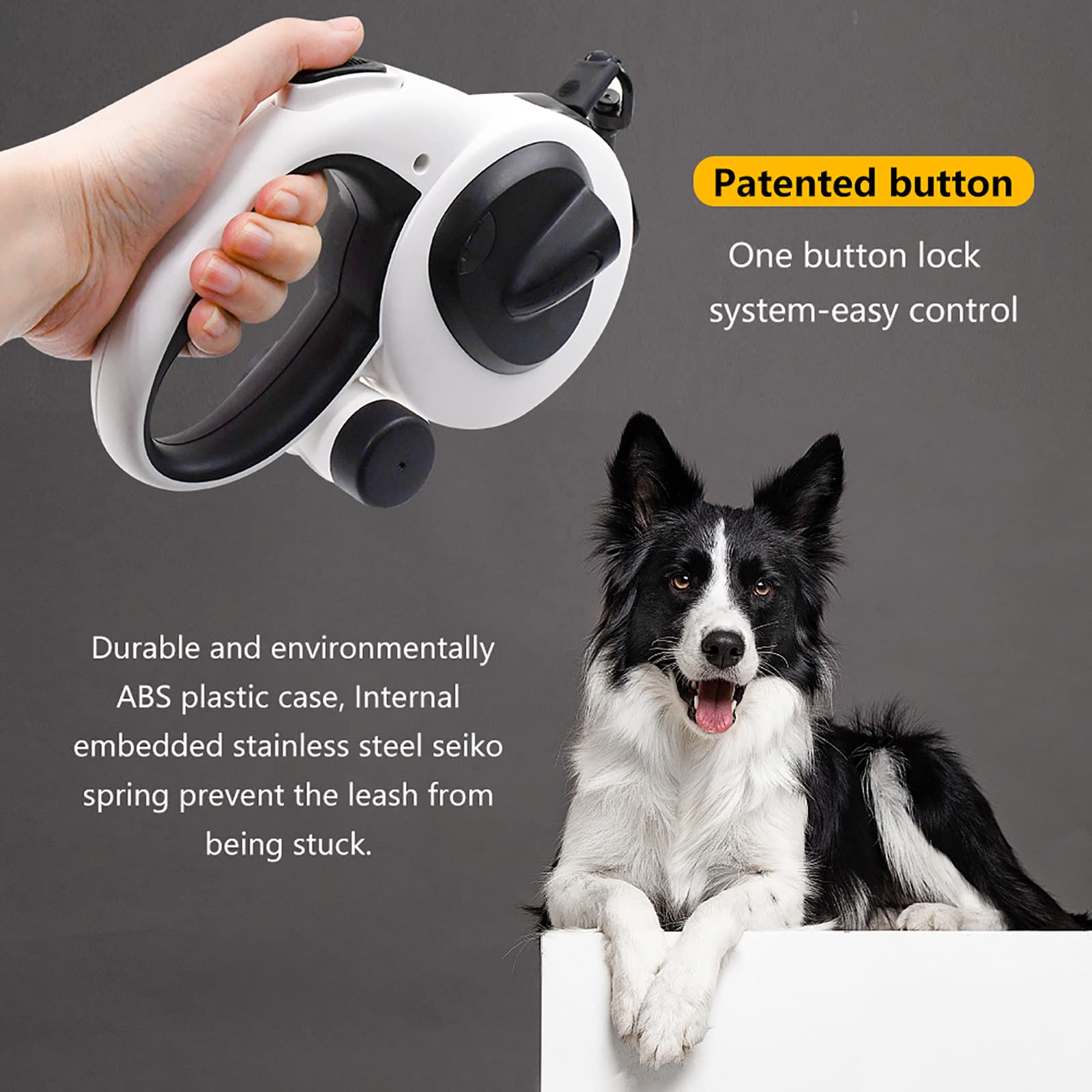 Fuerte Reflexivo Correa Perro Extensible, Correa De Perro Retráctil con Dosificador and Luz LED, Correa De Perro para Adiestramiento Y Paseo para Perros De hasta 50Kg/110lbs (5m/16ft)