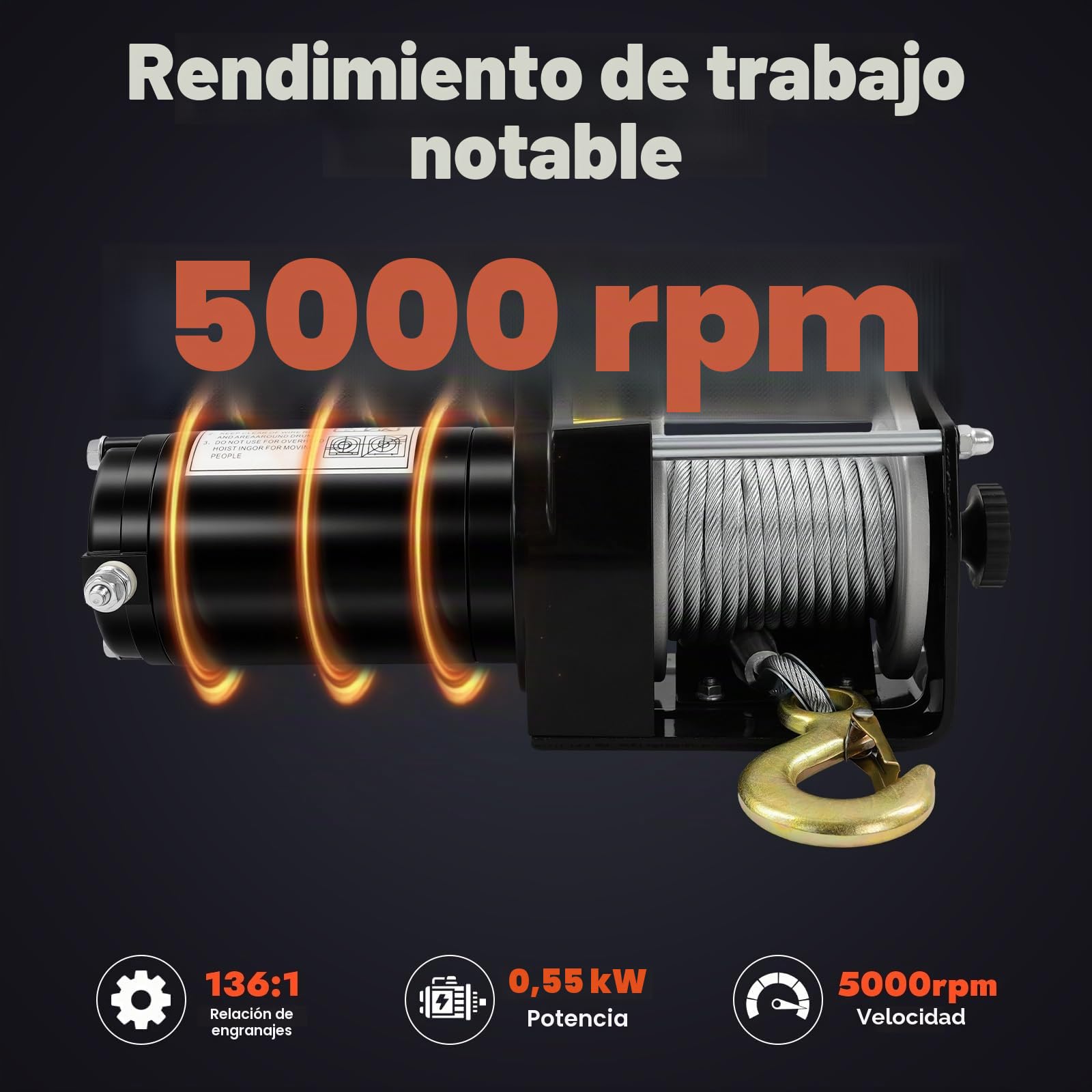 Cabrestante eléctrico de 12 V, IP54, cabrestante eléctrico con mando a distancia, gancho y cuerda de acero de 6 m, funda para ATVs, UTVs, camiones, barcos, remolques, 30 x 11 x 11 cm