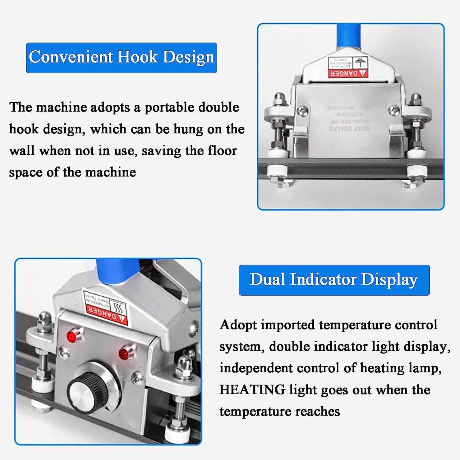 Selladora térmica portátil de mano, máquina selladora integrada con control de temperatura de 0-300 ℃, máquina de envasado al vacío de calentamiento rápido para papel(50cm)