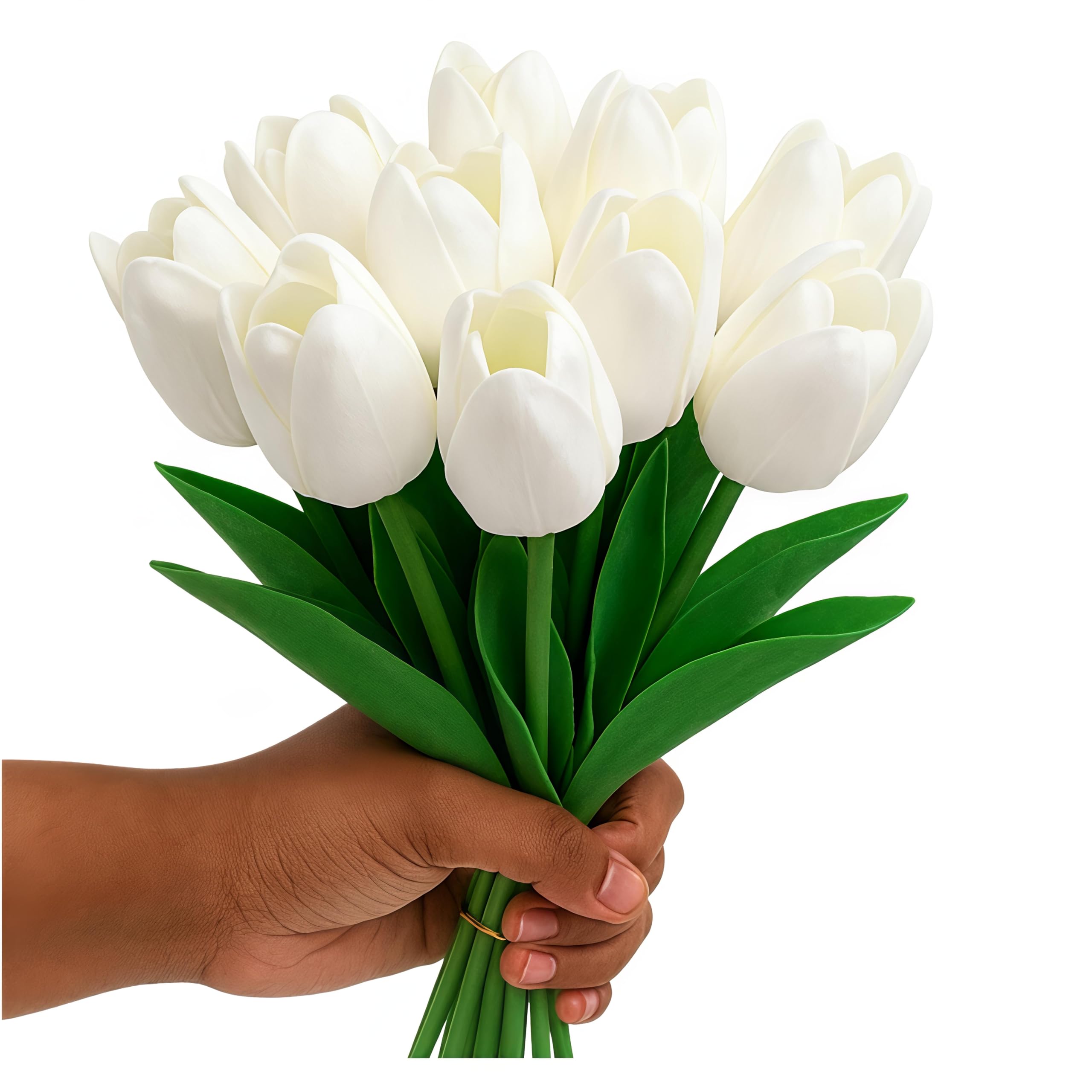 Artificial White Tulip Flower Bouquet for Vase – Pack of 10 Stems; Premium Real-Look Faux Tulips for Home Décor, Living Room, Bedroom, Office Decoration (White-A)-image-3