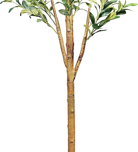 Miniatura 6 de Sunnyglade Árbol de olivo artificial de 6 pies, plantas en maceta de seda sintética para interiores, tronco de madera natural y ramas realistas,