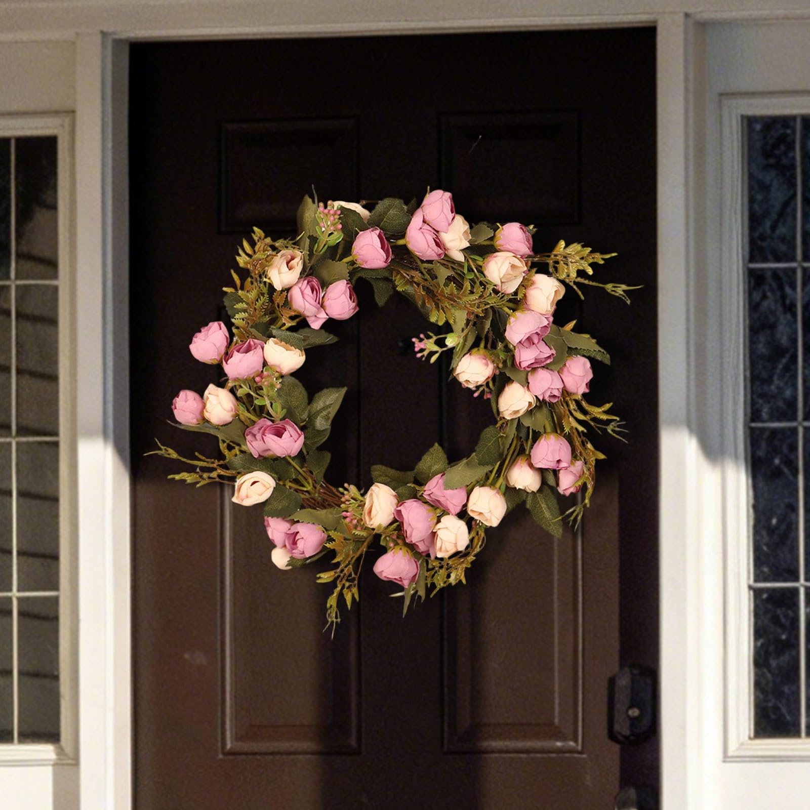 Corona de peonía artificial () - Corona de primavera para puerta de entrada, colgante de pared, ventana, decoración de boda, rosa viejo, decoración de dormitorio (púrpura, 30 x 30 x 2)