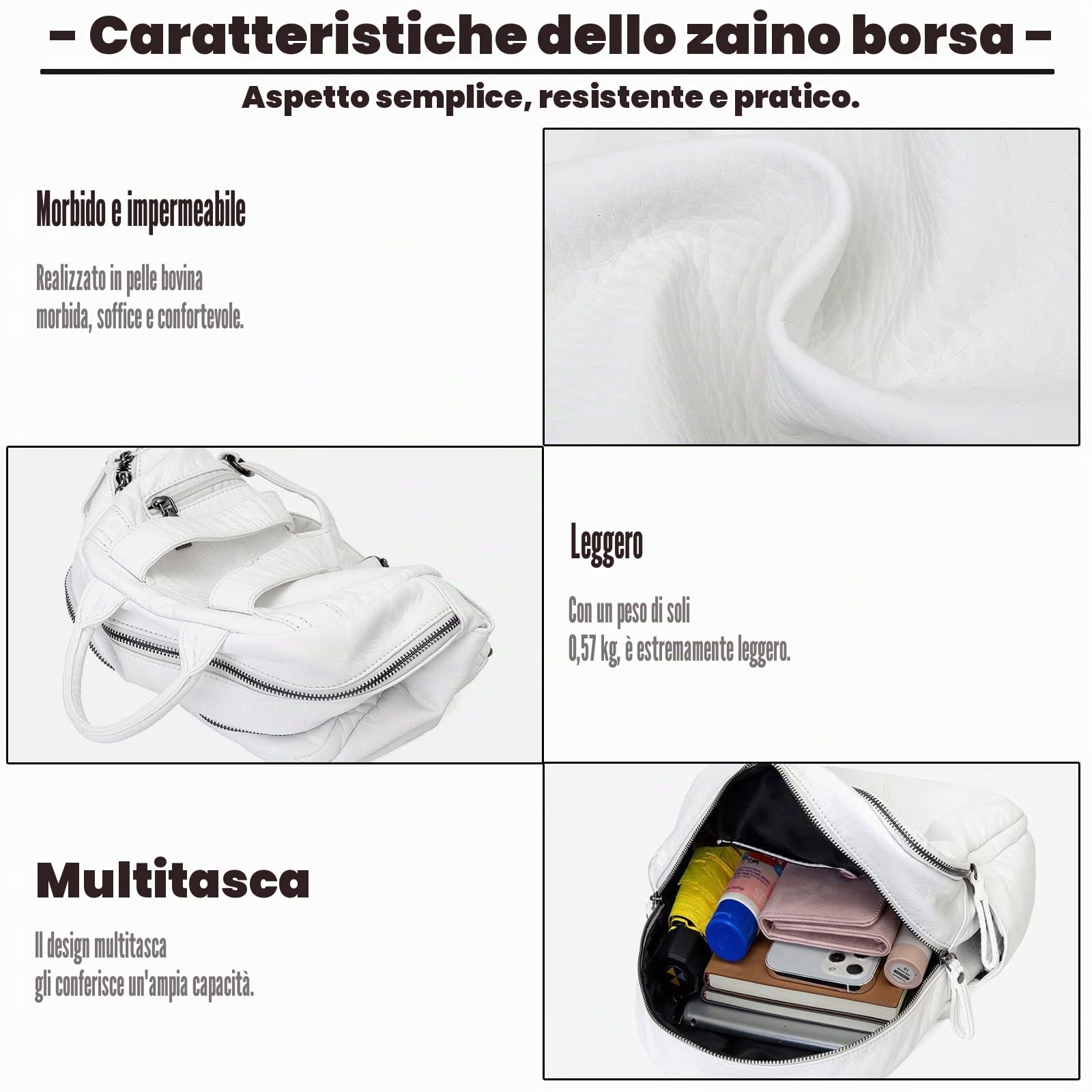 Zaino in pelle morbida per le donne antifurto viaggio moda zaino borsa leggero multi tasche Bookbag, design semplice
