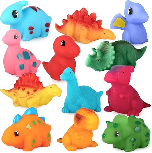 Ganowo Juego de 12 juguetes de baño sin moho sin agujeros para bebés, juguetes de dinosaurio para baby shower para niños de 6 a 12 meses de edad,