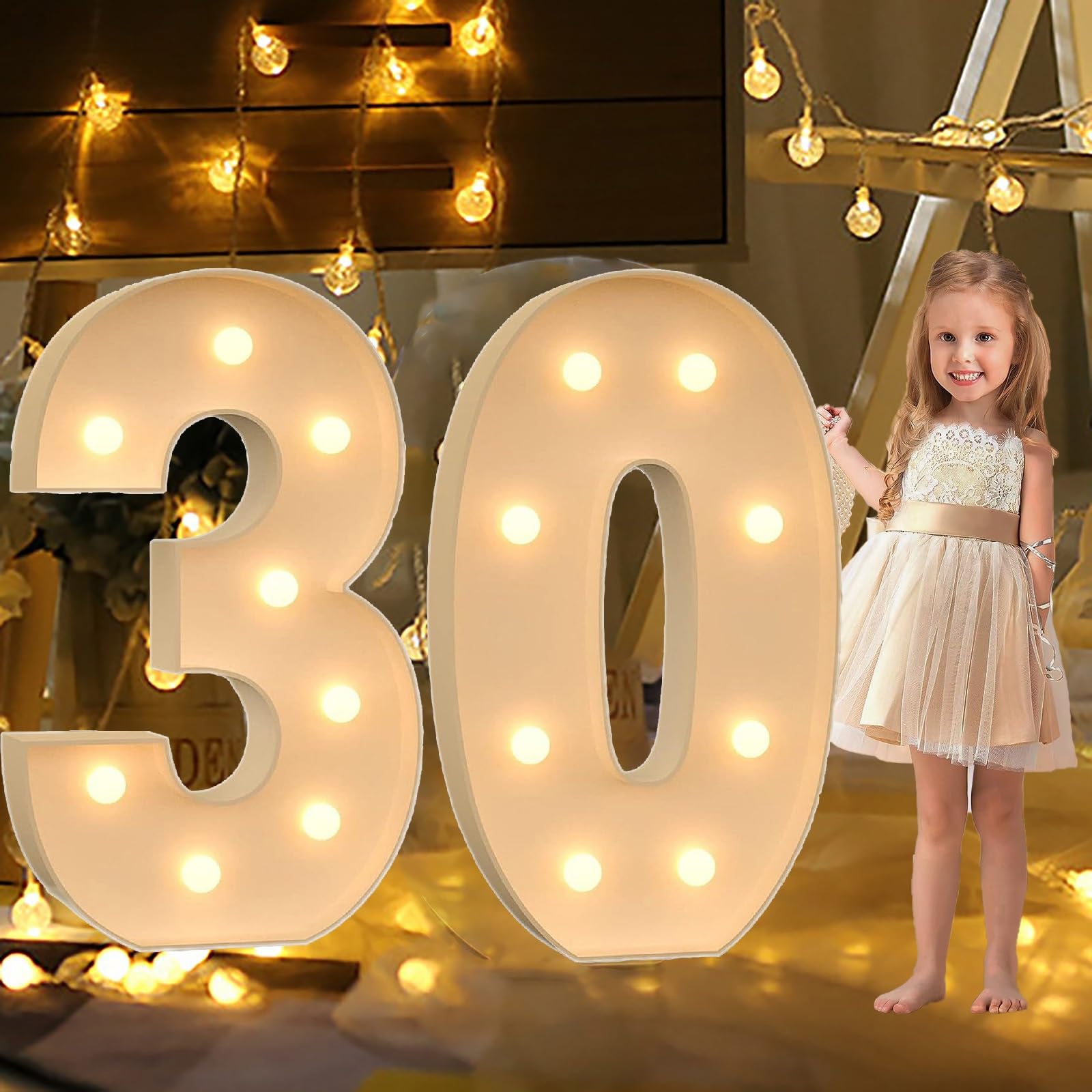 LED Letter Number Light Sign, Mosaic Number with Lights Cardboard Numbers Letters, LED Indoor Lights Numbers for Anniversary Decorations, Confession Wedding Party Decor ( Color : Number 30 , Size : 47
