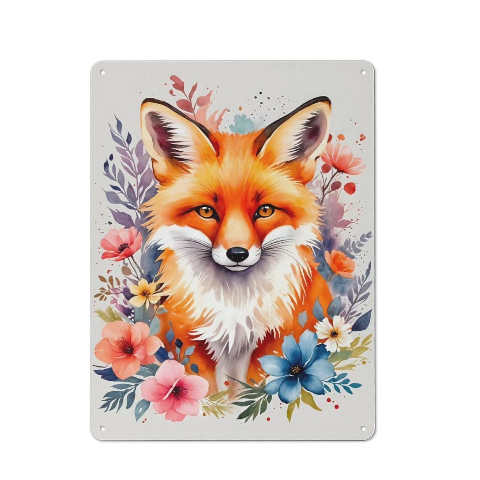 Industrial Fox Flowers Watercolor Retro Metal Sign 40x30cm, Shed Wall Plaque for Garage, Workshop, Shed Or Utility Room