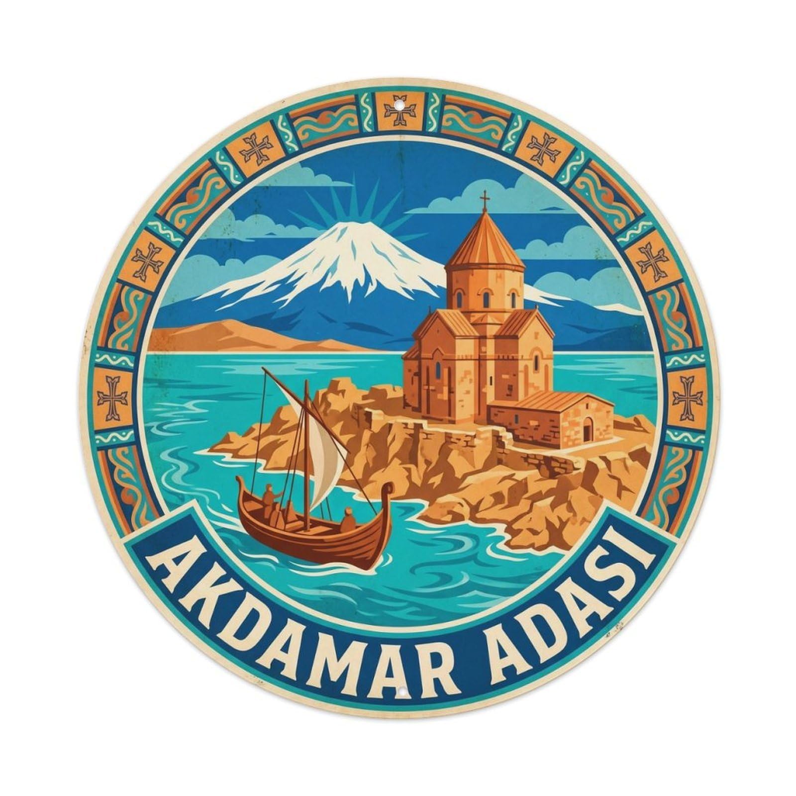 Van Lake Akdamar Pilgrimage Heritage Turkey Graphic Metal Tin Sign