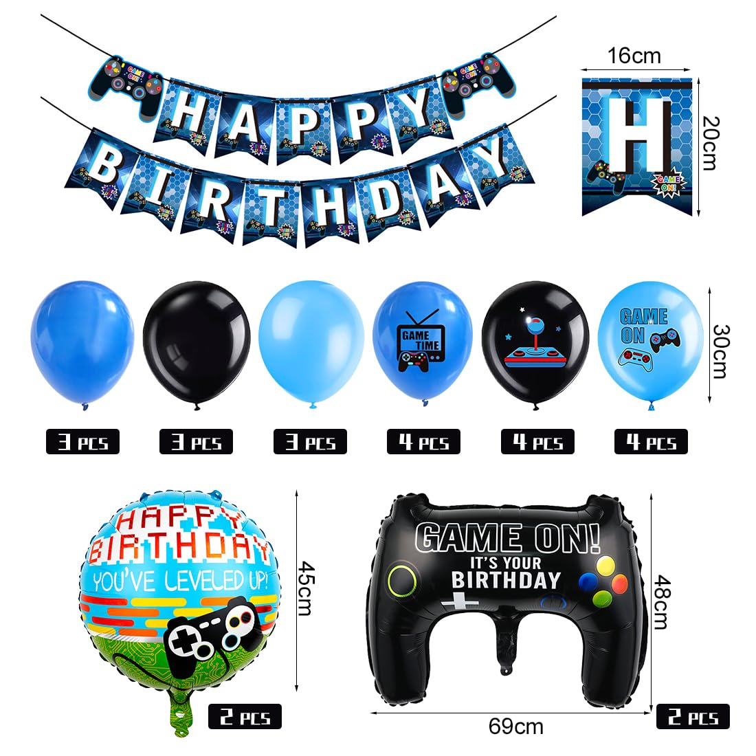 Videospiel-Ballons 5 Stück – Gamepad-Design, Aus Alufolie, Mit Band – Perfekt Für Gamer-Partys & Geburtstage (64x40 Cm, Mit Helium Oder Luft Füllbar)