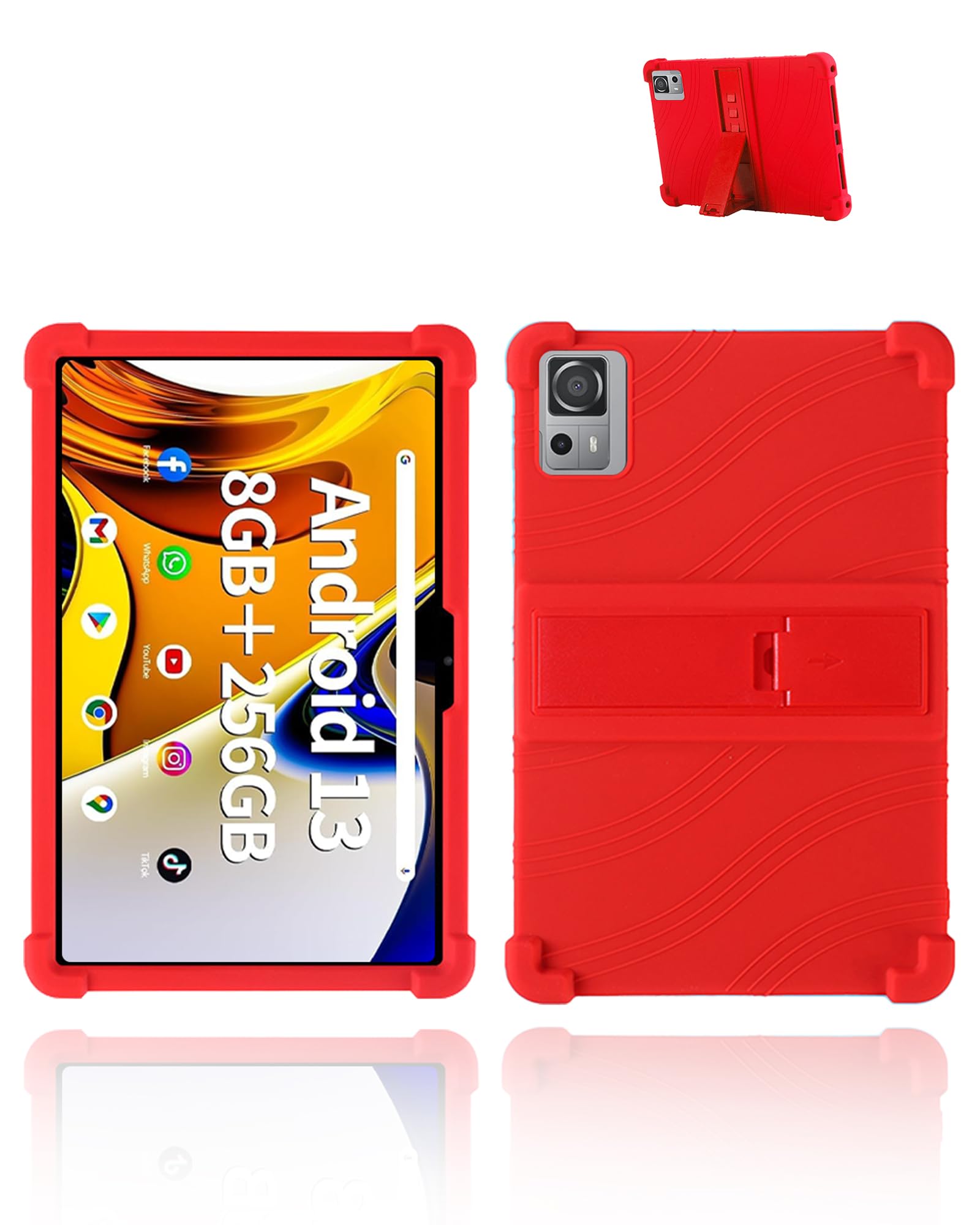 for SGIN T12S Android Tablet,12" 2.5K Ultra Clear Display Tablet Model Case,UYRUREL Soft Silicone Adjustable Stand Cover Lightweight Kids Friendly,RED