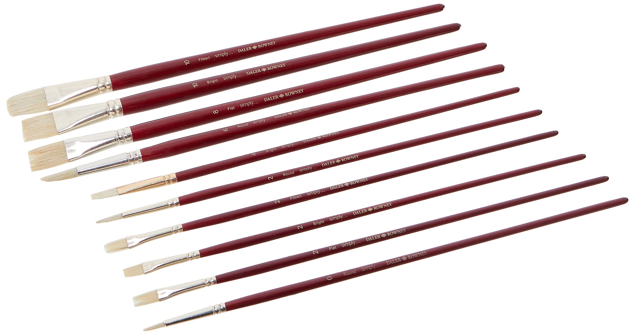 Daler Rowney – Coffret De 10 Pinceaux En Soie à Manche Long – Simply Art – Pour Acrylique, Huile, Aquarelle – Dès 3 Ans