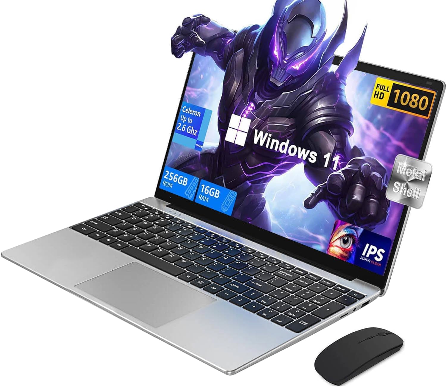 Ordinateur Portable 15,6 Pouces - Processeur Celeron N5095, 16 Go RAM, 512 Go SSD - Écran Tactile, Empreinte Digitale, Léger (1,5 Kg)